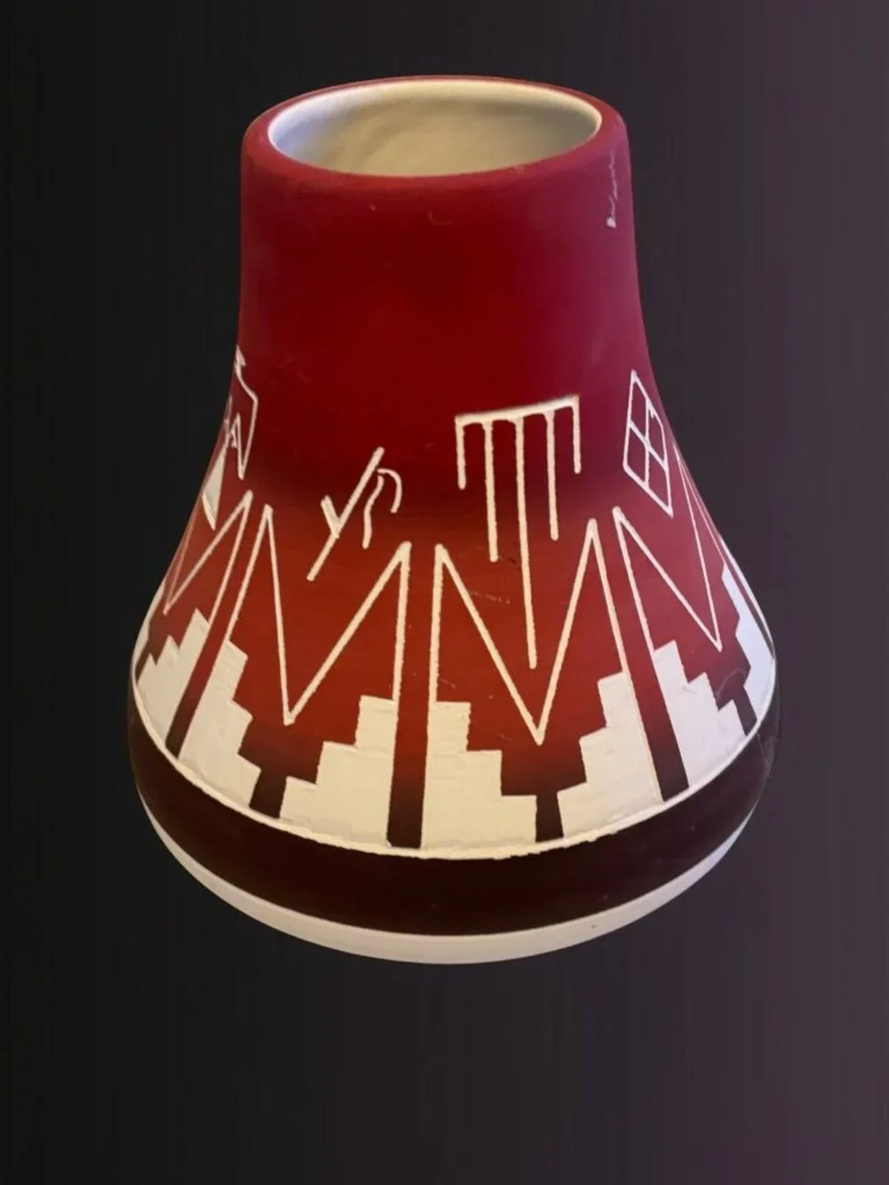 Southwestern Ceramic Pottery Vase With Geometric Design - Signed High Elk Sioux